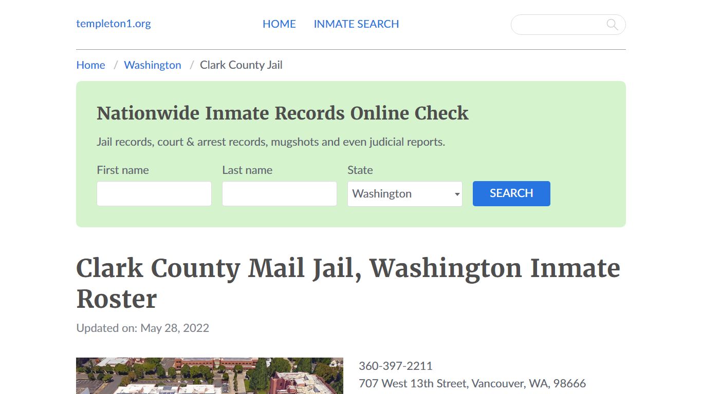 Clark County Mail Jail, Washington Inmate Roster - Templeton